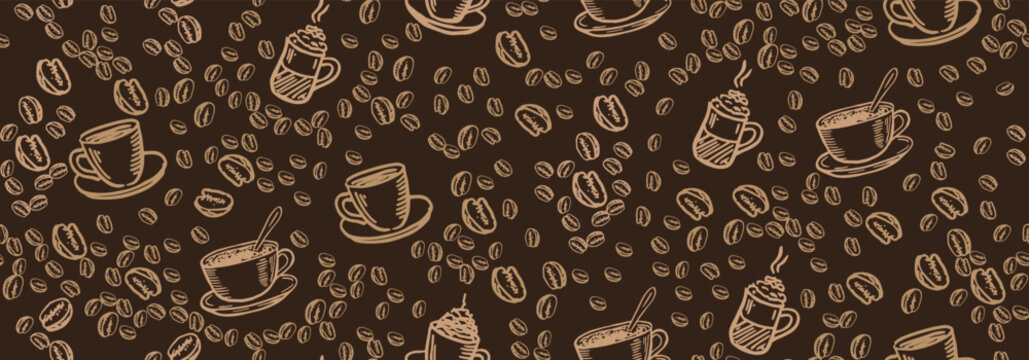 Beans and Coffee Cup hand drawn style. Vector illustration.	
