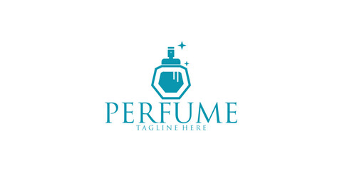 Feminine beauty perfume logo template creative linear style fragrance spray bottle luxury design - obrazy, fototapety, plakaty