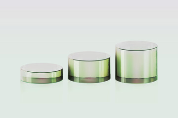 3d glass podium. Beauty product display cosmetic minimal scene. Vector cosmetic promotion stage.