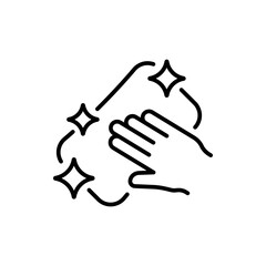 Hand with sponge line icon. Cleaning, general cleaning, wash, cleanliness, dust, dirt, car wash, rag, mop, wash dishes. Purity concept. Vector black line icon on a white background