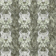 Fototapeta premium Cute safari wild tiger animal pattern for babies room decor. Seamless big cat furry green textured gender neutral print design. 