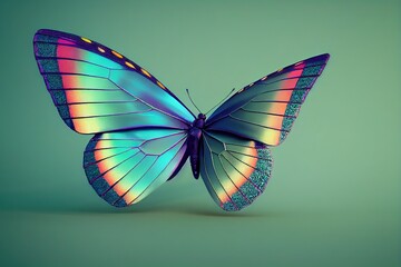 Beautiful colorful butterfly flies against the background of green plants on a summer day 3d illustration