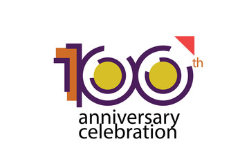 100 year anniversary celebration abstract style logotype. anniversary with purple, yellow, orange color isolated on white background, vector design for celebration, invitation, greeting card - Vector