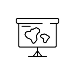 Board with map line icon. Button location, geolocation, route, map, distance, range. Destination concept. Vector black line icon on a white background