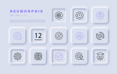 Setting line icon. Gear, setup, worker, learning, pump your brain, configuration, slider, magnifier, neyral nerwork cpu, association. Infographic concept. Neomorphism style. Vector line icon