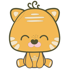 Adorable tiger baby in sitting posture, nursery safari vintage colour theme