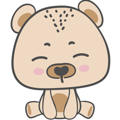 Adorable bear baby  sitting posture, nursery safari vintage colour theme