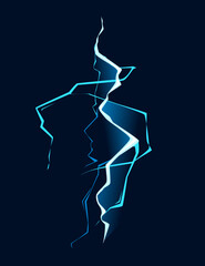 Blue lightning hit effect cartoon style design vector illustration on dark blue background