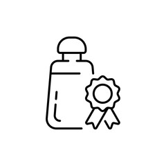 Salt shaker with reward. Sugar, Sweetness, sugar cubes, coffee, quality mark, saucepan, cup, flour. Dessert concept. Vector black line icon on a white background