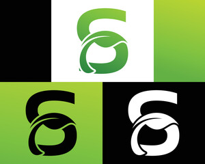 Abstract letter S green leaf logo