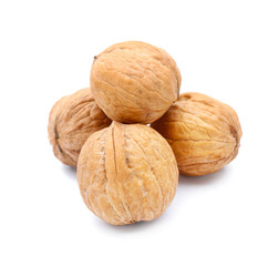 Heap of walnuts isolated on white background
