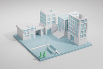 3d rendering city construction in different time