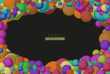 Abstract background with colored decorative circles, rainbow colored circles design on black background