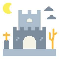 creepy castle flat icon style