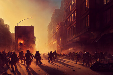 Concept art illustration of riots civil unrest protest