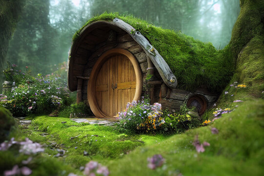 Concept art illustration of hobbit house