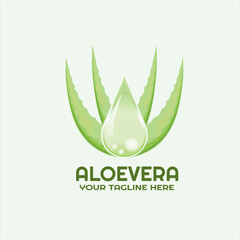 Aloe Vera logo icon for natural cosmetic product label. Aloe Vera essential oil extract with Aloevera leaf for cosmetic packaging design template or moisturizing cream.