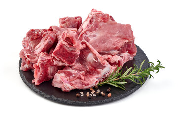 Pork Ribs, raw meat, close-up, isolated on white background.