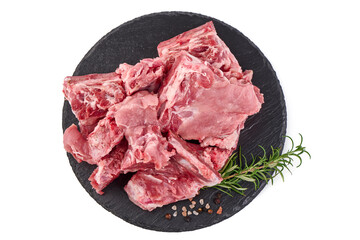 Pork Ribs, raw meat, close-up, isolated on white background.