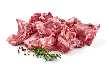 Pork Ribs, raw meat, close-up, isolated on white background.
