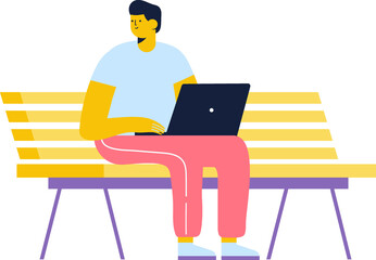 Fototapeta premium Man working Laptop flat illustration