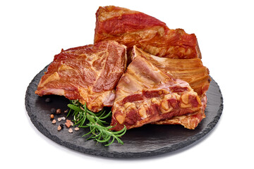 Smoked ribs, isolated on white background. High resolution image.