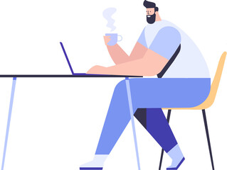 Man working Laptop flat illustration