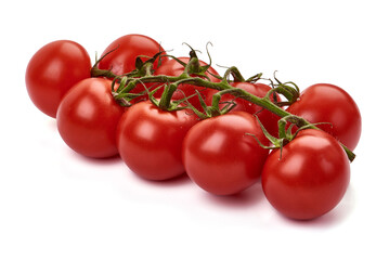 Ripe fresh organic cherry tomatoes, isolated on white background.