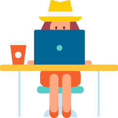 Woman working Laptop cartoon flat illustration