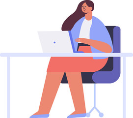 Woman working Laptop cartoon flat illustration