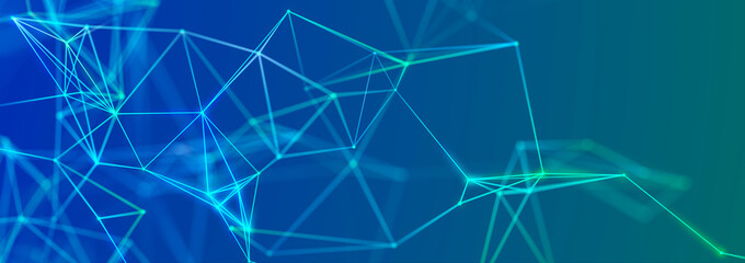 Structure of connected lines and dots. Wireframe polygonal elements on a dark background. Science and technology. 3d