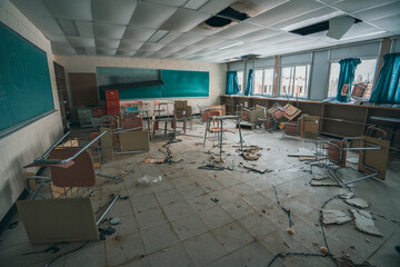 Abandoned destroyed School Classroom