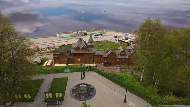 Aerial: City of masters on the Volga river embankment