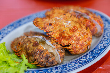 Seafood steamed Scyllarides latus dish