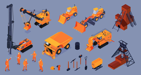 Fototapeta premium Mining Machinery Icon Set