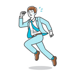 走るスーツ姿の若い男性