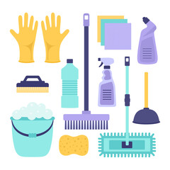 cartoon vector illustration with cleaning supplies isolated