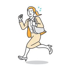 走るスーツ姿の若い女性