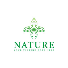 Logo Nature Leaf People Line Art Vector