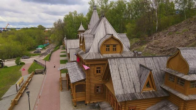 Aerial: City of masters on the Volga river embankment
