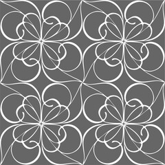 seamless graphic abstract tile pattern, white geometric ornament on gray background, texture, design