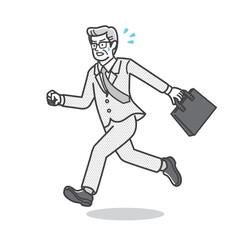 走るスーツ姿の年配の男性