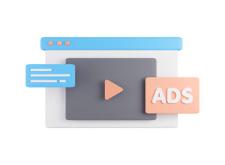 Fototapeta premium Online ads showing on website. Digital advertising and social media online marketing concept. 3D rendering.