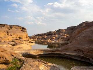 The rock field (Sam Phan Bok)  .in the middle of the Mekong river during the dry season.