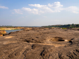 The sandstone and rock field (Sam Phan Bok)  .in the middle of the Mekong river during the dry season.