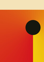 Abstract poster design with copyspace. Black circle and red-yellow gradient, vector illustration.
