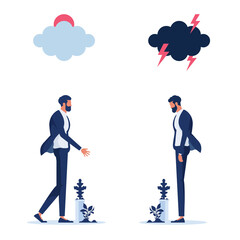 Two Business people in good mood and bad mood-Business concept vector; Happy and unhappy emotion characters