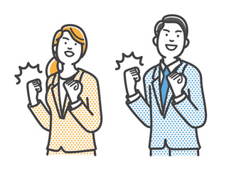 気合いを入れるビジネスパーソンのセット素材