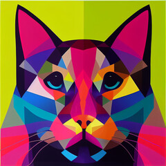 colorful cat head dog on geometric pop art style
