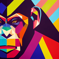 colorful chimpanzee face head on geometric pop art style